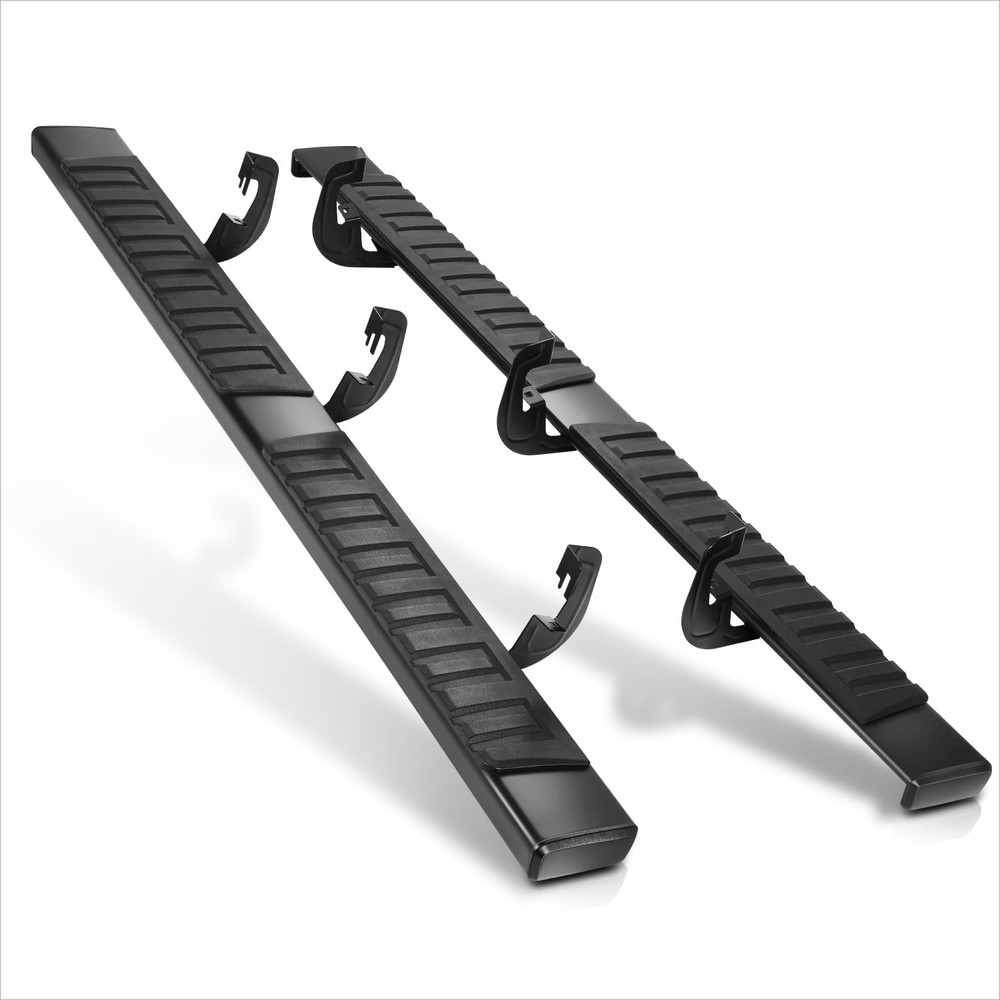 Pair 6.3" Black Powder Coated Flat Side Step Bars Running Boards