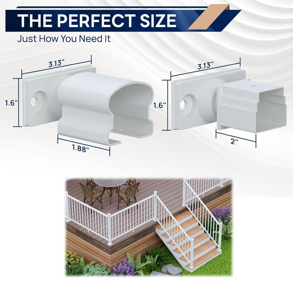 4 Pack Aluminum Deck Railing Bracket Connector, Adjustable Railing Bracket, Whit