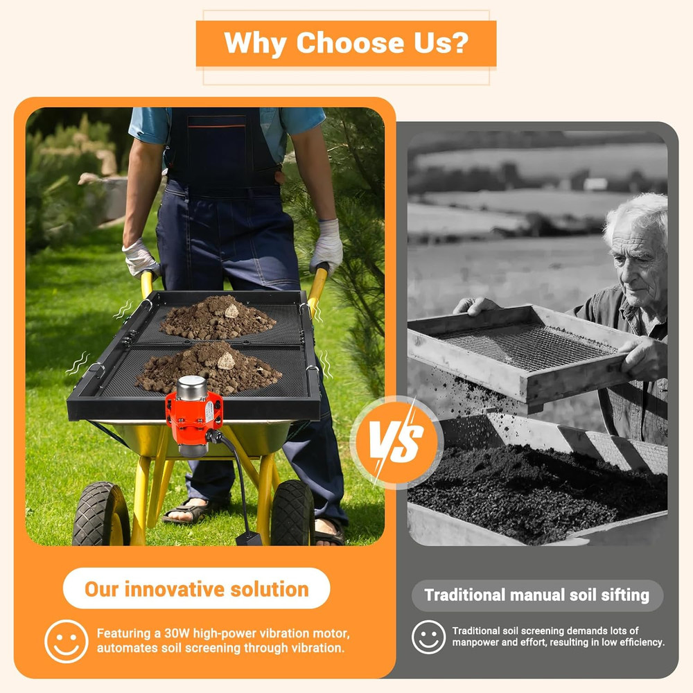 Powerful 30W Vibrating Soil Sifter - Efficient Compost & Rock Screening Tool