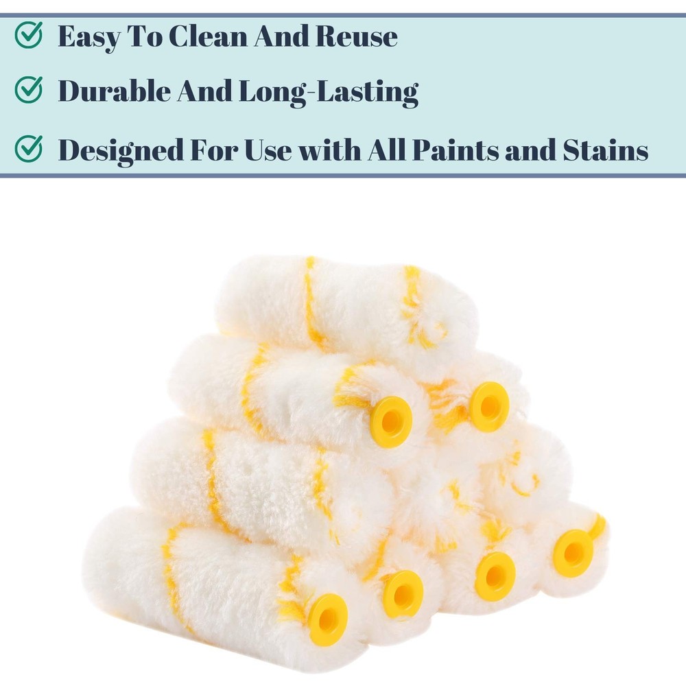 Bates- Paint Rollers, 4 inch 4 Roller+10 Covers, White