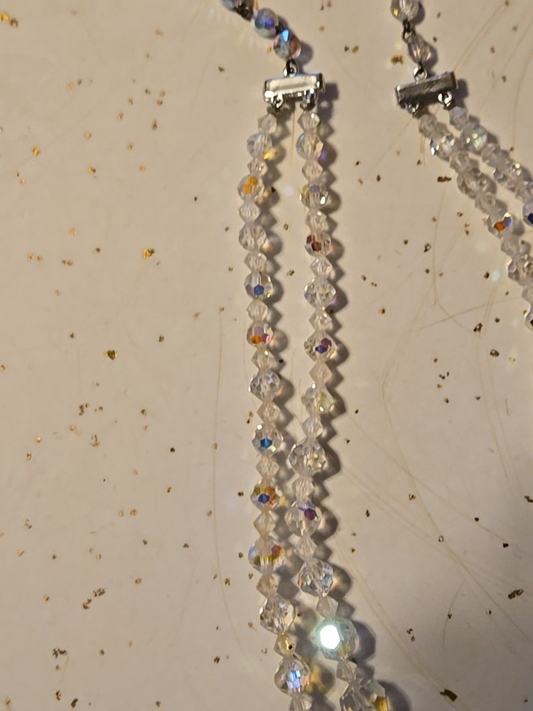 Vintage Aurora Borealis Double Strand Beaded Necklace Earing Bundle