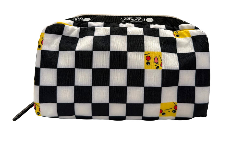 LeSportsac Pokemon Pikachu Check Rectangular Cosmetic Bag, Black/White Check