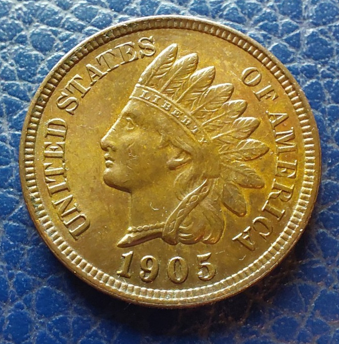 1905 Indian Head Cent - Uncirculated - Reverse Die Crack - Old US One Cent Coin