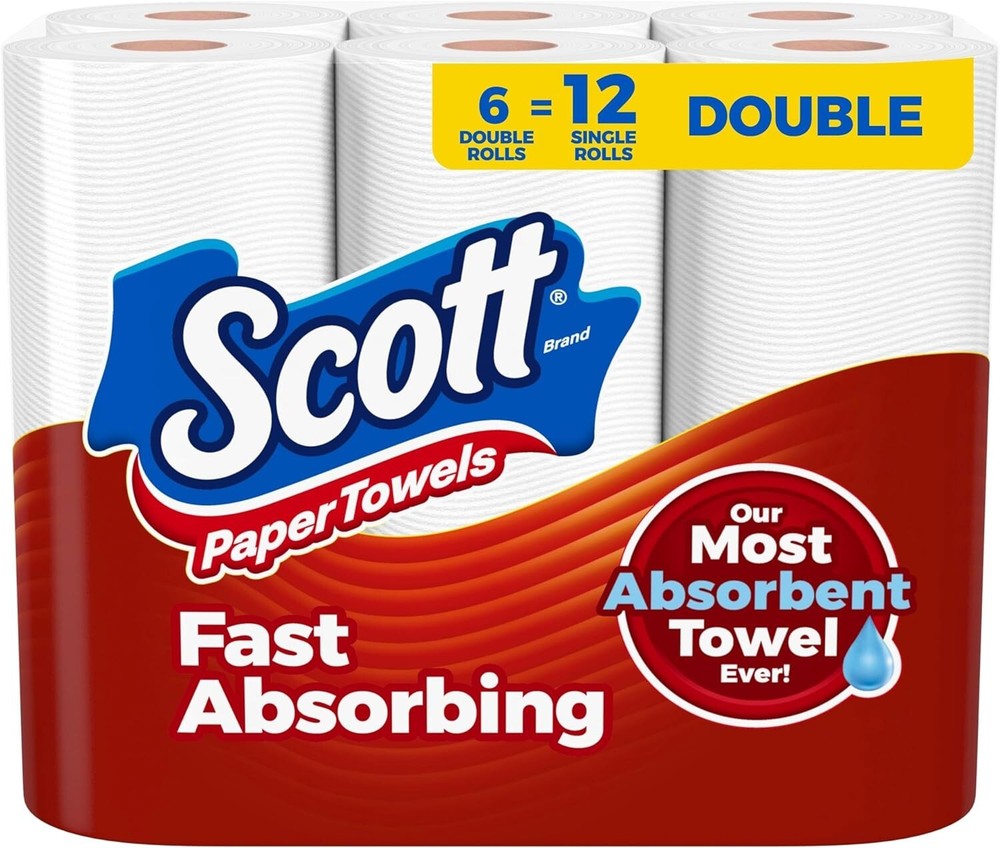 Scott Paper Towels 6 Double Rolls = 12 Regular Rolls (100 Sheets Per Roll)