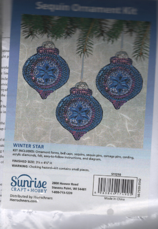 NIP!!! SEQUIN ORNAMENT KIT WINTER STAR MAKES 3