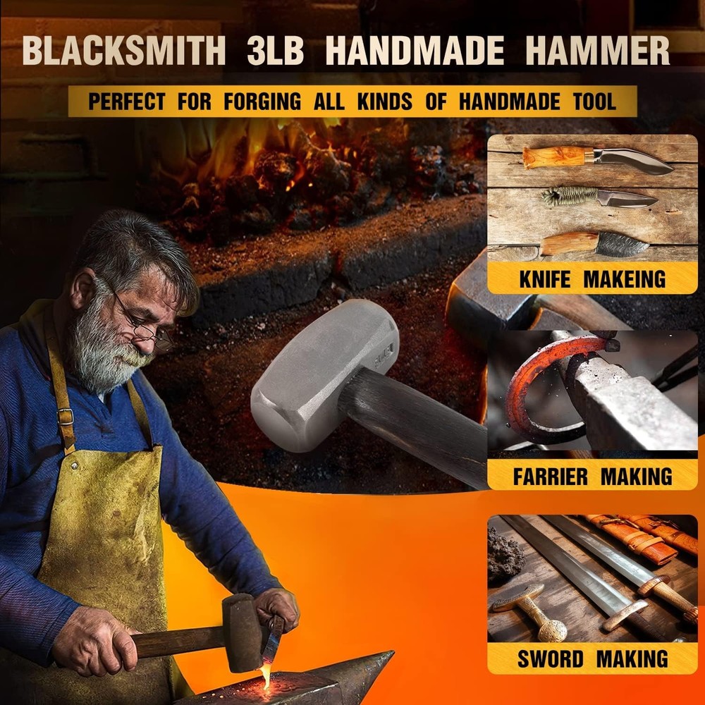 3LB Blacksmith Hammer Bladesmith Forge Handmade Knife Making Farrier Tool
