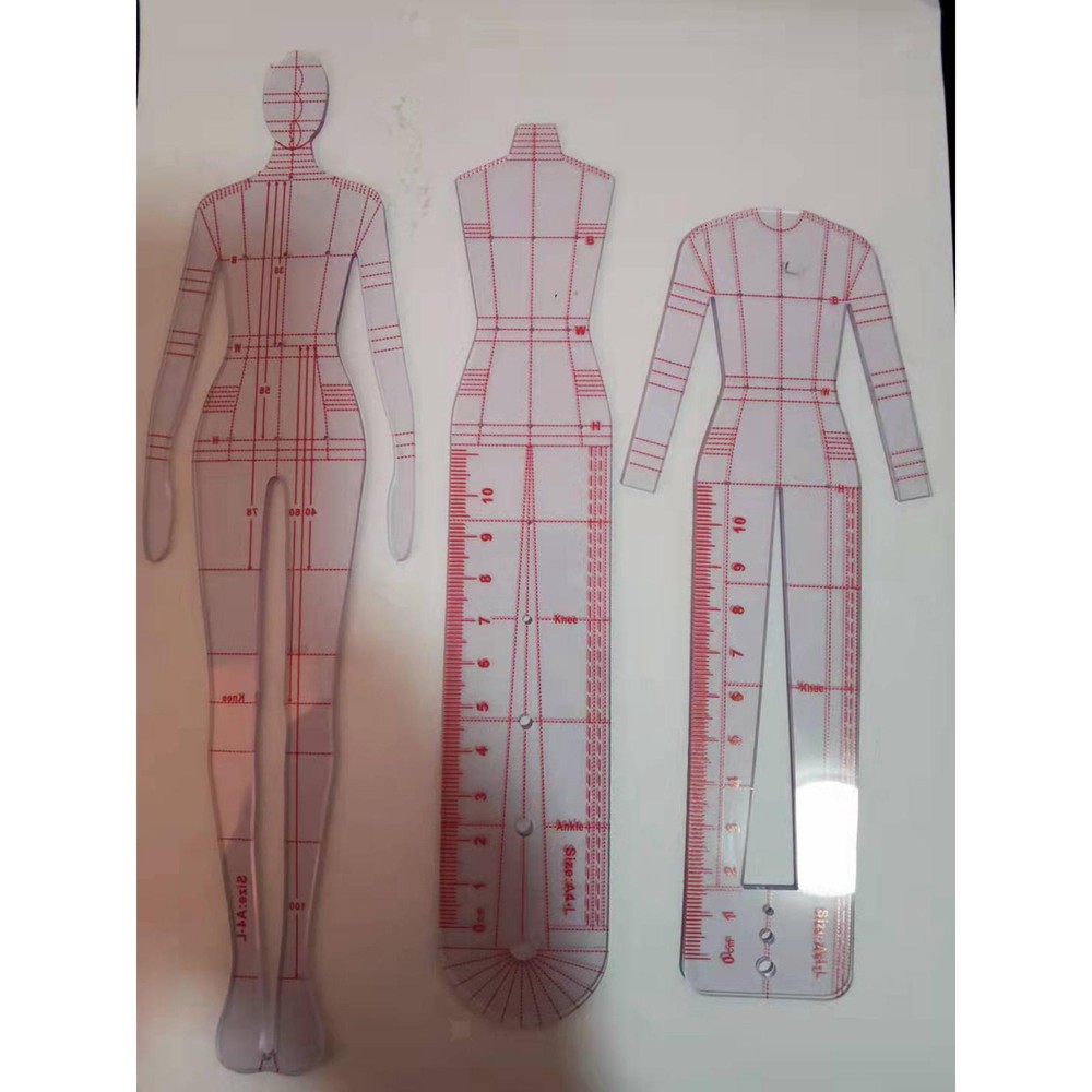 4Pcs Fashion Drawing Ruler Measuring Ruler Ruler Set Template Patterns for