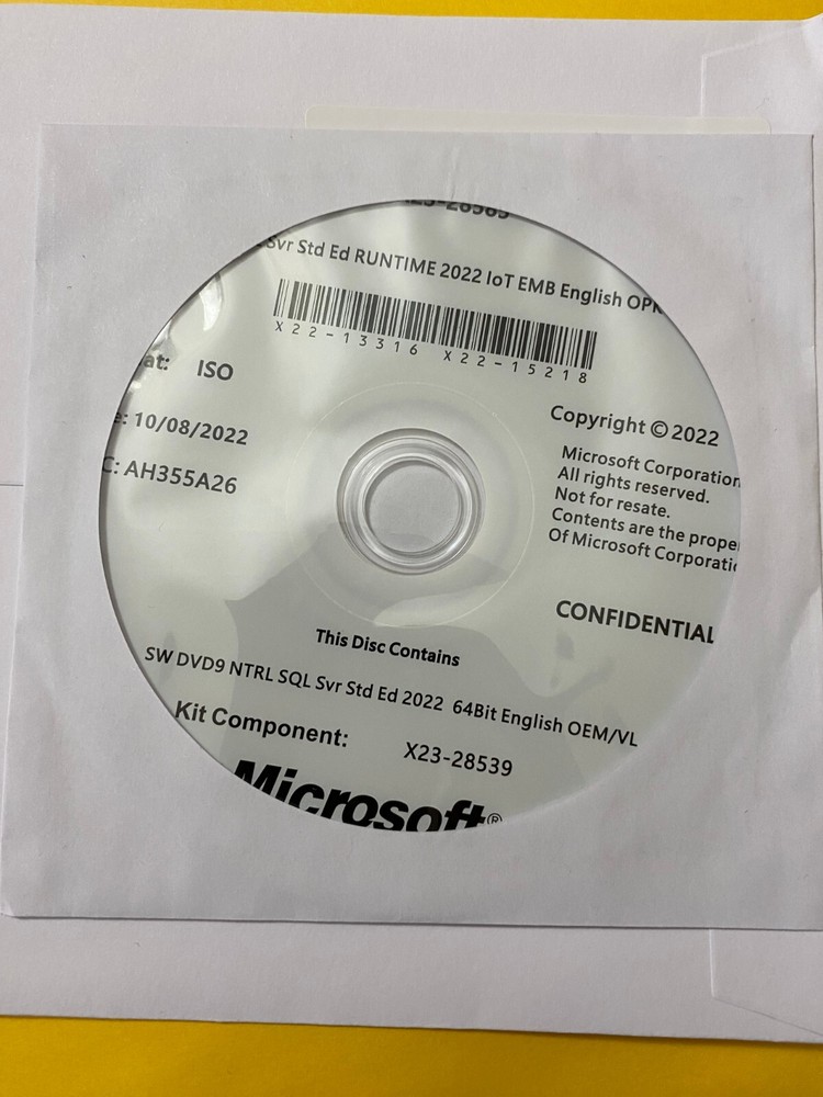 SQL Server 2022 License KEY + DVD | Standard Unlimited Core, Unlimited User CALs