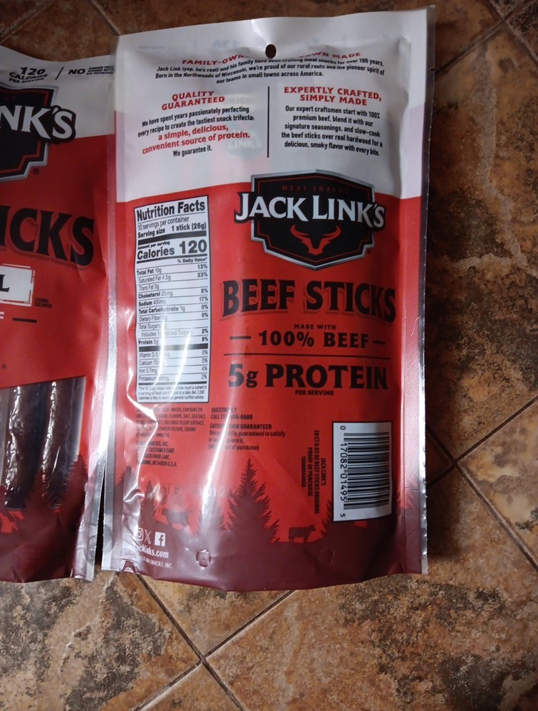 Jack Link's Original Beef Sticks, 10-Pack, 100% Beef Protein Snacks 2 Pks