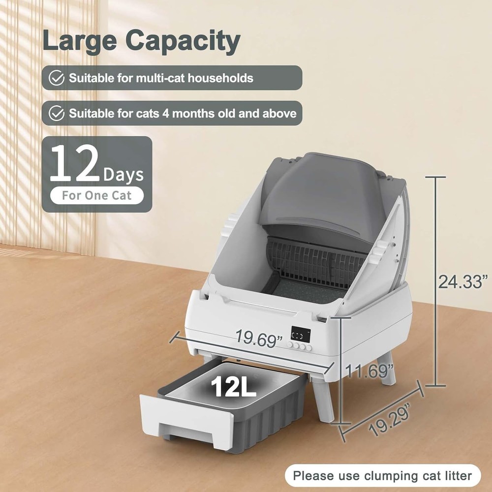 Automatic Cat Litter Box with App Control - Self-Cleaning & Safe for Medium Cats
