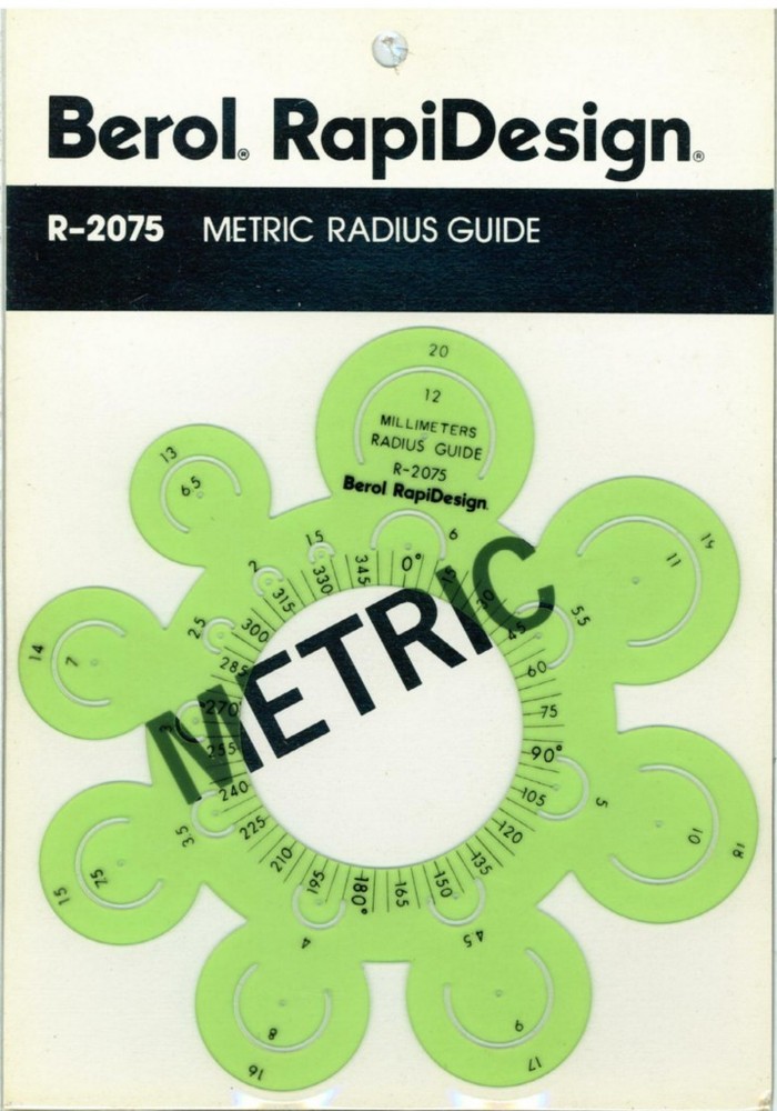 Berol Rapidesign Template - Metric Radius Guide  R-2075