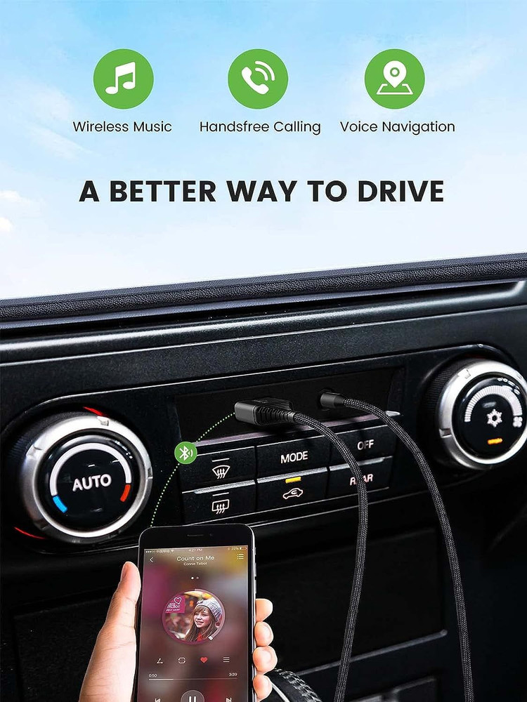 HVMLAK Bluetooth Aux Adapter for Car, USB Power 5.2 Receiver Small