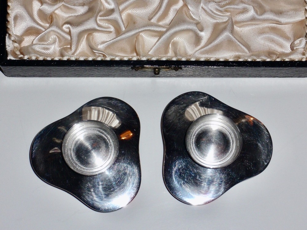 MEKA Denmark 1950's Sterling Silver Ruby Guilloche Enameled Trifold Candlesticks