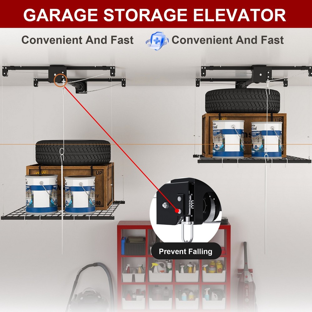 High Ceiling 4x4FT Overhead Garage Lift Platform System Storage Rack Safety Lock