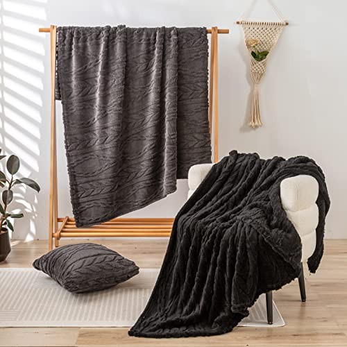 Sherpa Large Throw Blanket Single Throw (50" x 65") Morel-(without Pillows)