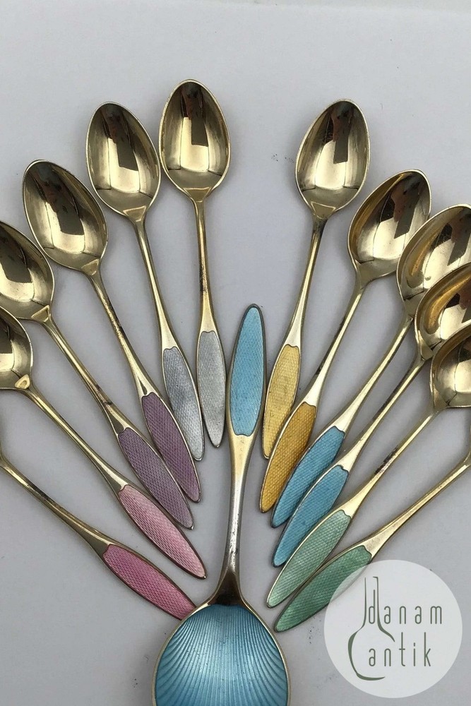 Frigast Sterling Silver/Enamel Spoons (12+1)