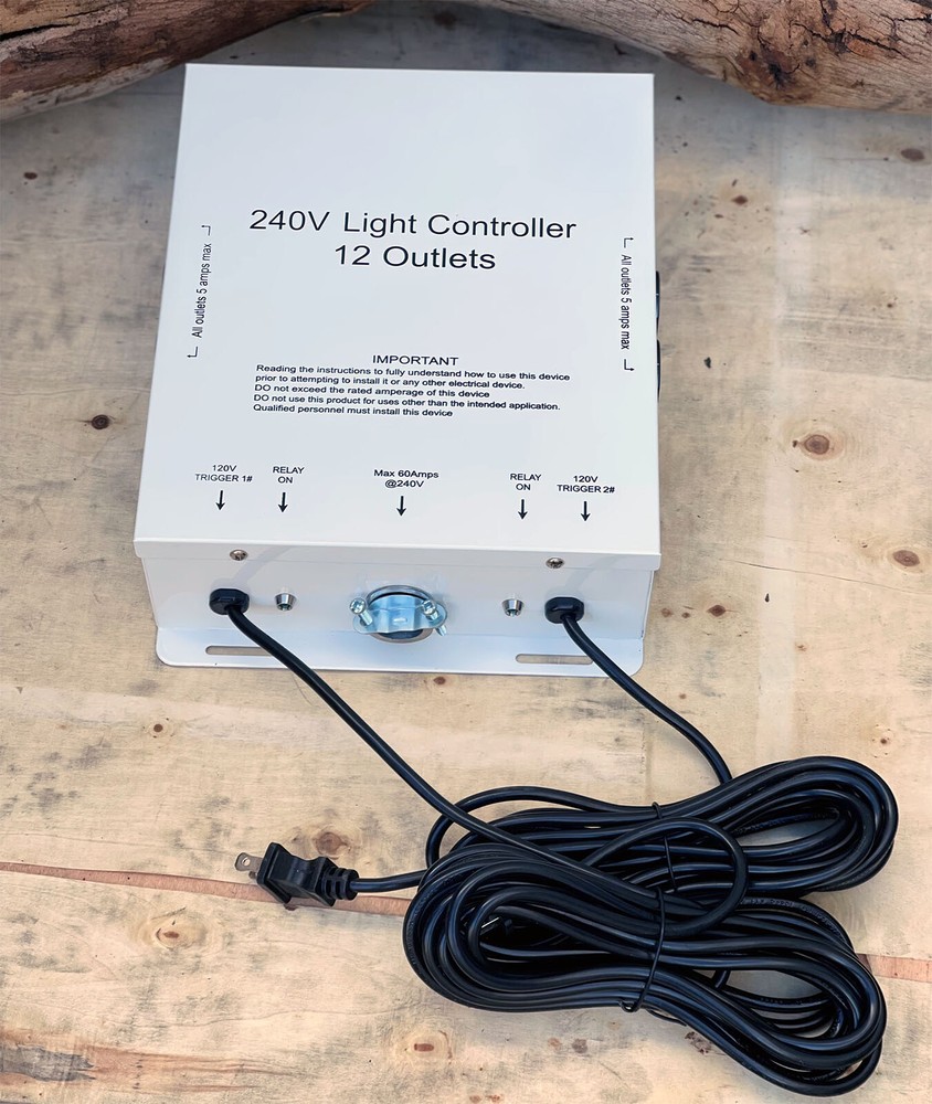 MLC 12 Outlet LED Master Light Relay Controller 240V 60A Metal Box Hydroponic