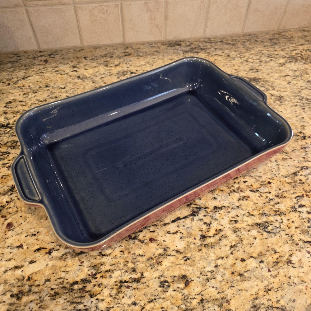 Denby Harlequin Rectangular Baking Dish 16x10 Blue Ceramic Handcrafted England