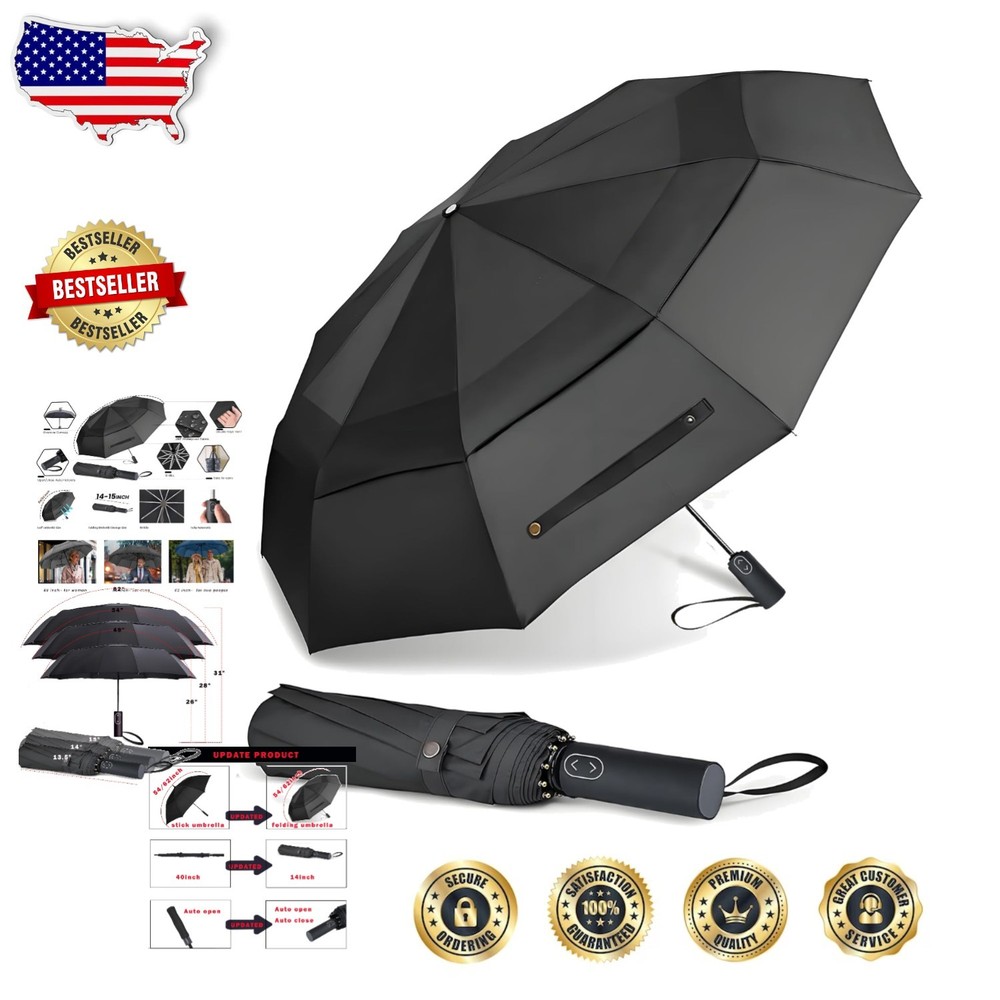 54" Folding Golf Umbrella, Double Canopy Windproof, Auto Open, Rain Gear