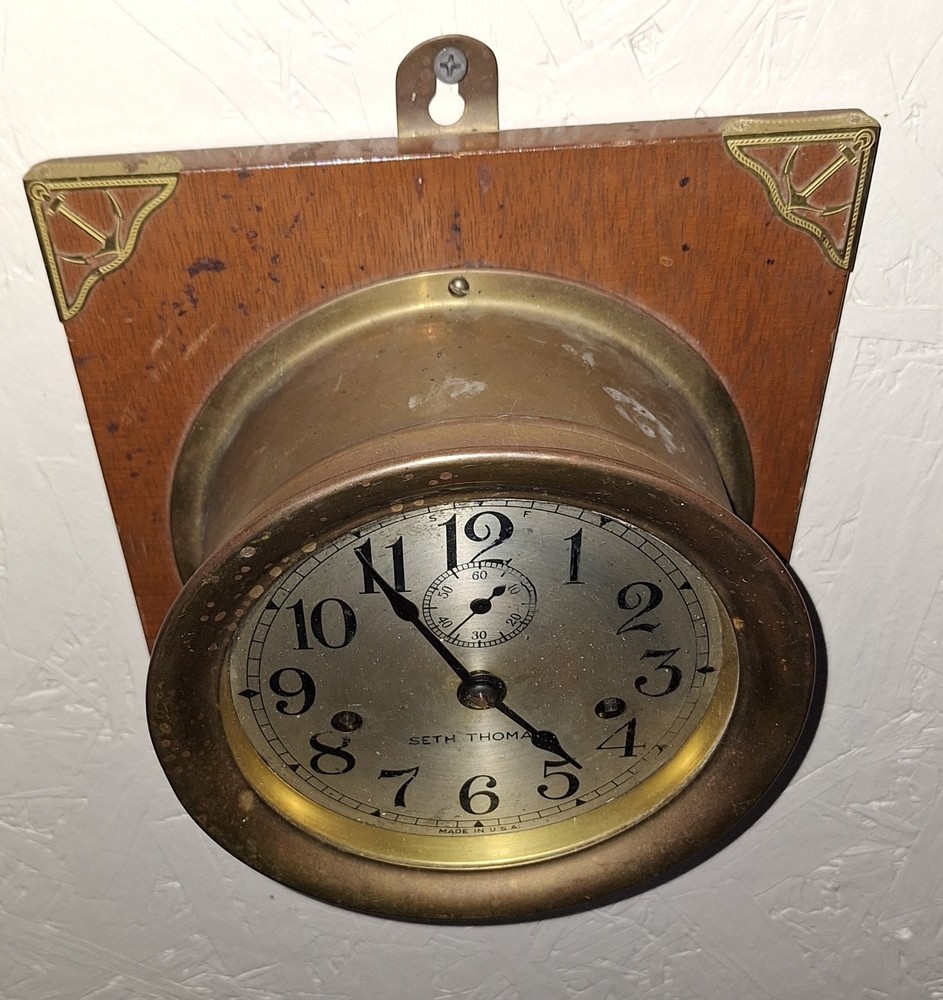 Rare Antique Seth Thomas Ship's Deck Clock Wall Engine-Room Maritime Working
