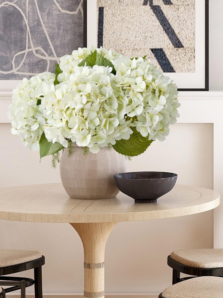 4PCS White Artificial Flowers Hydrangea 20" Real Touch Latex Faux Hydrangeas ...