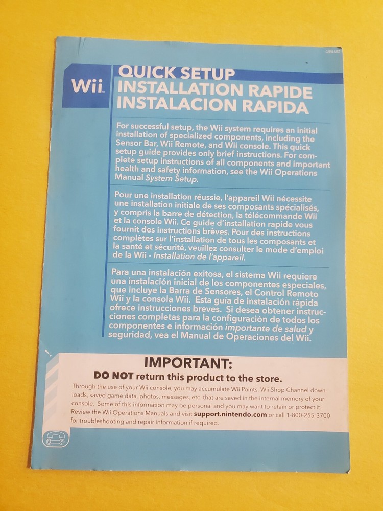 Nintendo Wii Quick Setup Original Installation Authentic Guide Only