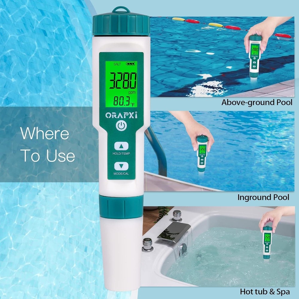 All-in-One Water Tester - Accurate pH, Salinity & Temperature for Pools & Spas