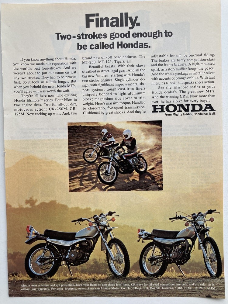 1973 Honda Two Stroke Motorcycle Print Ad