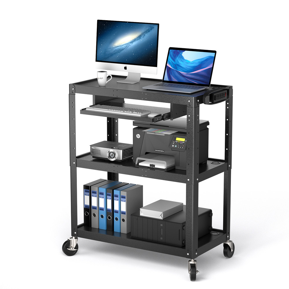 Extra Large Steel Utility AV Cart with Wheels & Power Strip, Height Adjustable