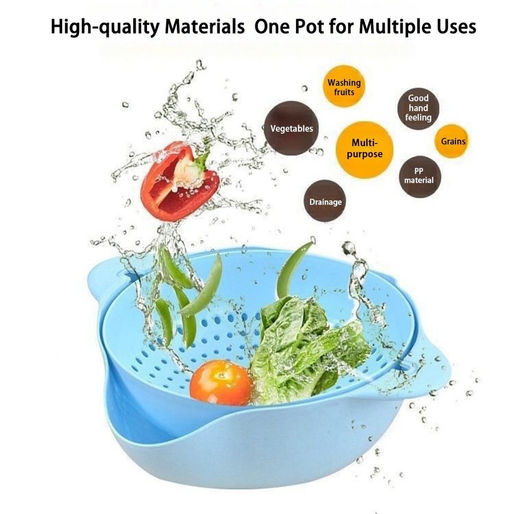 Double Drainer Basket, 2 Pcs Pack Double Rotatable Colander, Vegetable Strain...