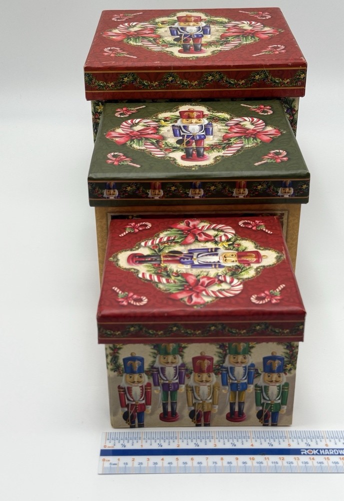 Nutcracker 3-Piece Decorative Nesting Storage Boxes Set w/ Trays Christmas