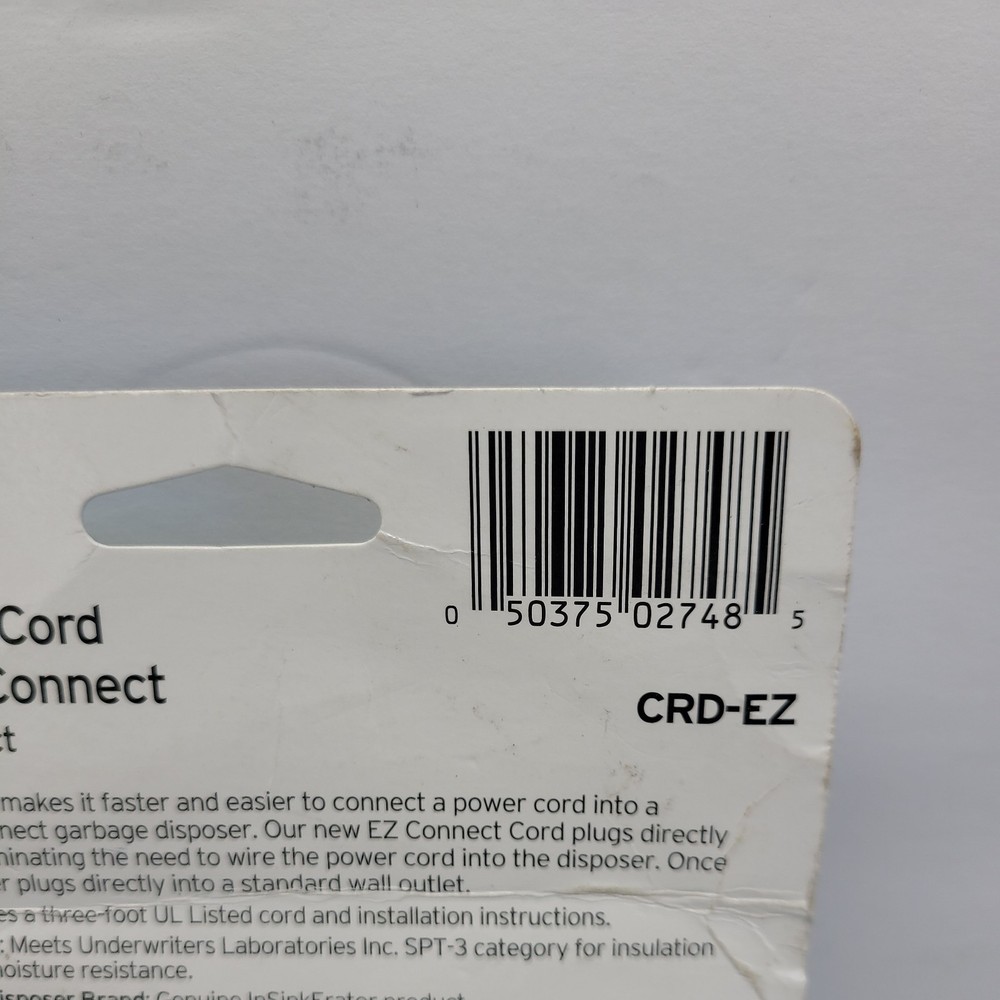 InSinkErator Garbage Disposal EZ Connect Power Cord 3' CRD-EZ