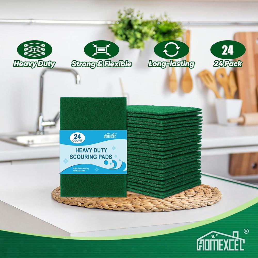 Heavy Duty Scouring Pads Green Scrub Sponges Kitchen 24 Pack
