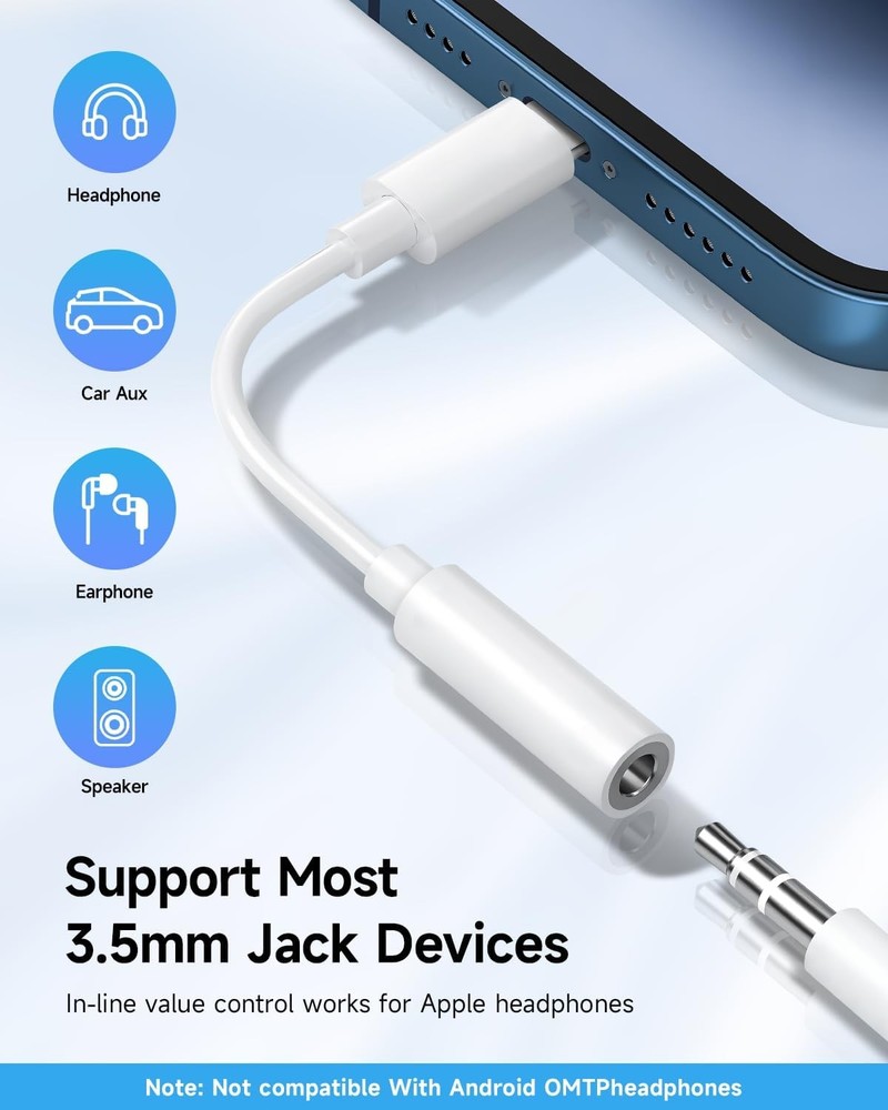 [Apple MFi Certified] 2 Pack Lightning to 3.5 mm White/Lightning 2Pack