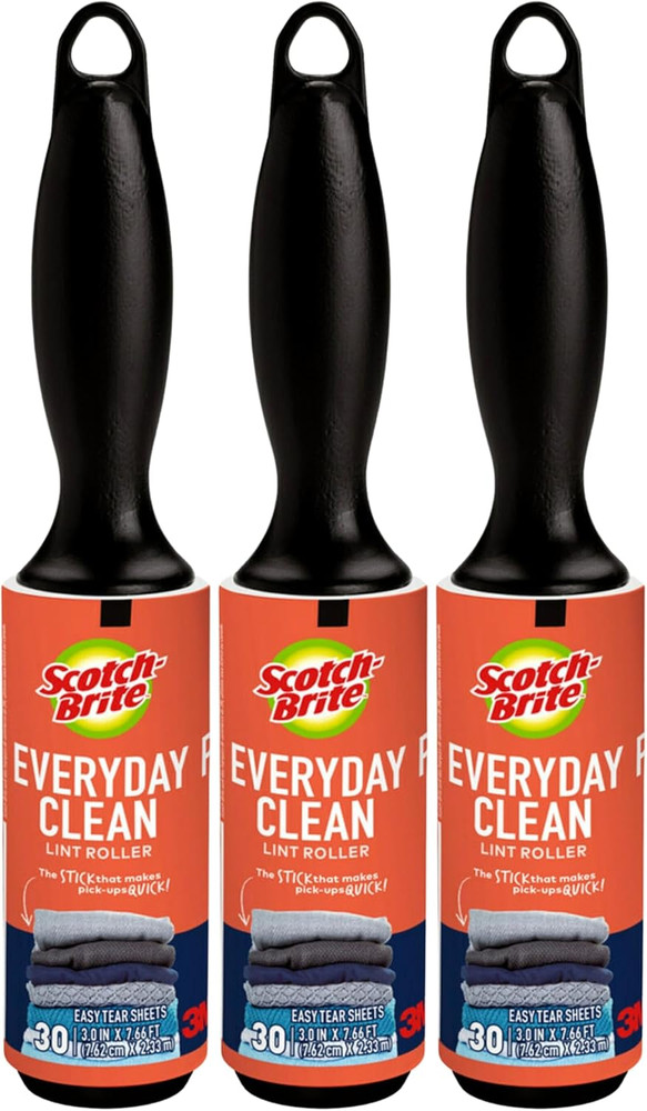 Scotch Mini Lint Rollers, 3-Pack (30 Sheets Each), Portable Sticky Remover for