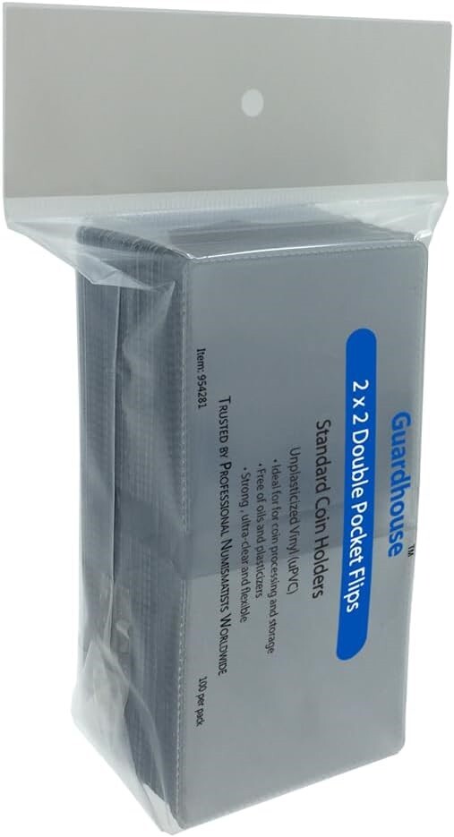 2x2 Coin Flips Thick 7mm Unplasticized Vinyl 200 Archival Clear 2 Pocket Holders