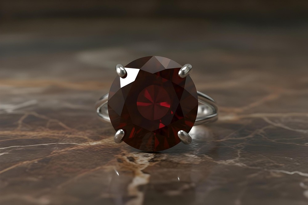 Garnet Sterling Ring Anemone Handmade Solitaire Round Cut 925 Silver