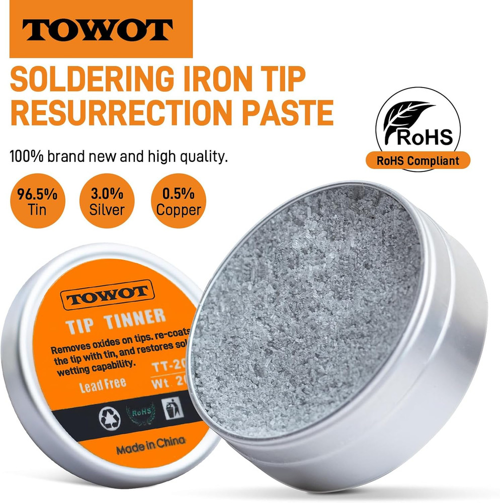 Tip Tinner for Electronics Soldering, Iron Tip and Re-Tinning Solution, Removes