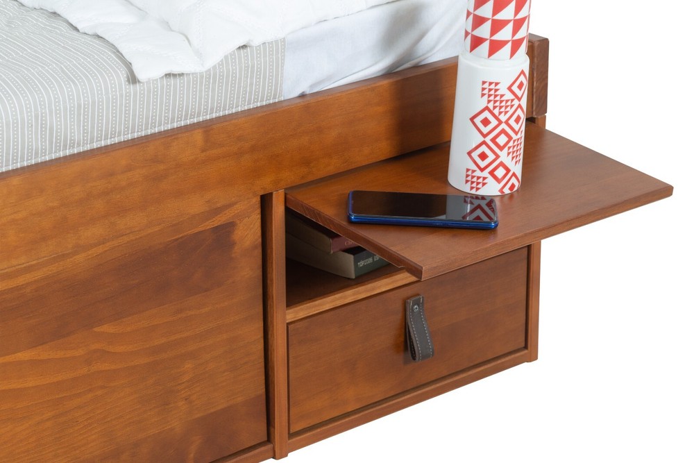 Memomad Bali Bed - Full Size Storage Platform Bed Frame with Drawers (Caramel)