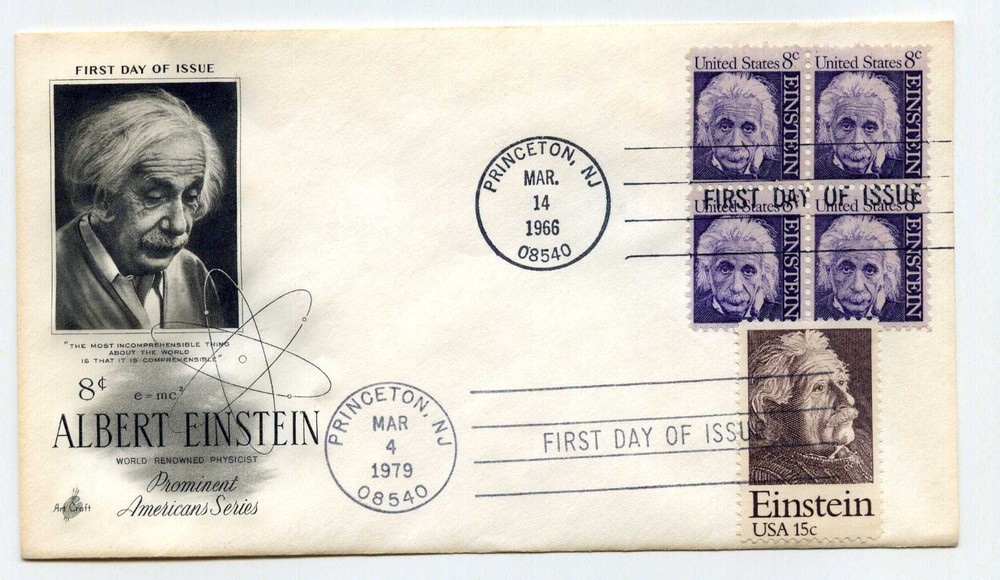 1285 (blk4) + 1774 Albert Einstein dual cancelled, ArtCraft FDC