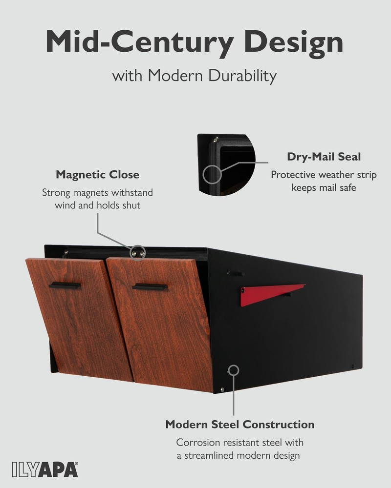 Ilyapa Black Double Mailbox, Post Mount Mailboxes for Outside- Two Sided Mail...