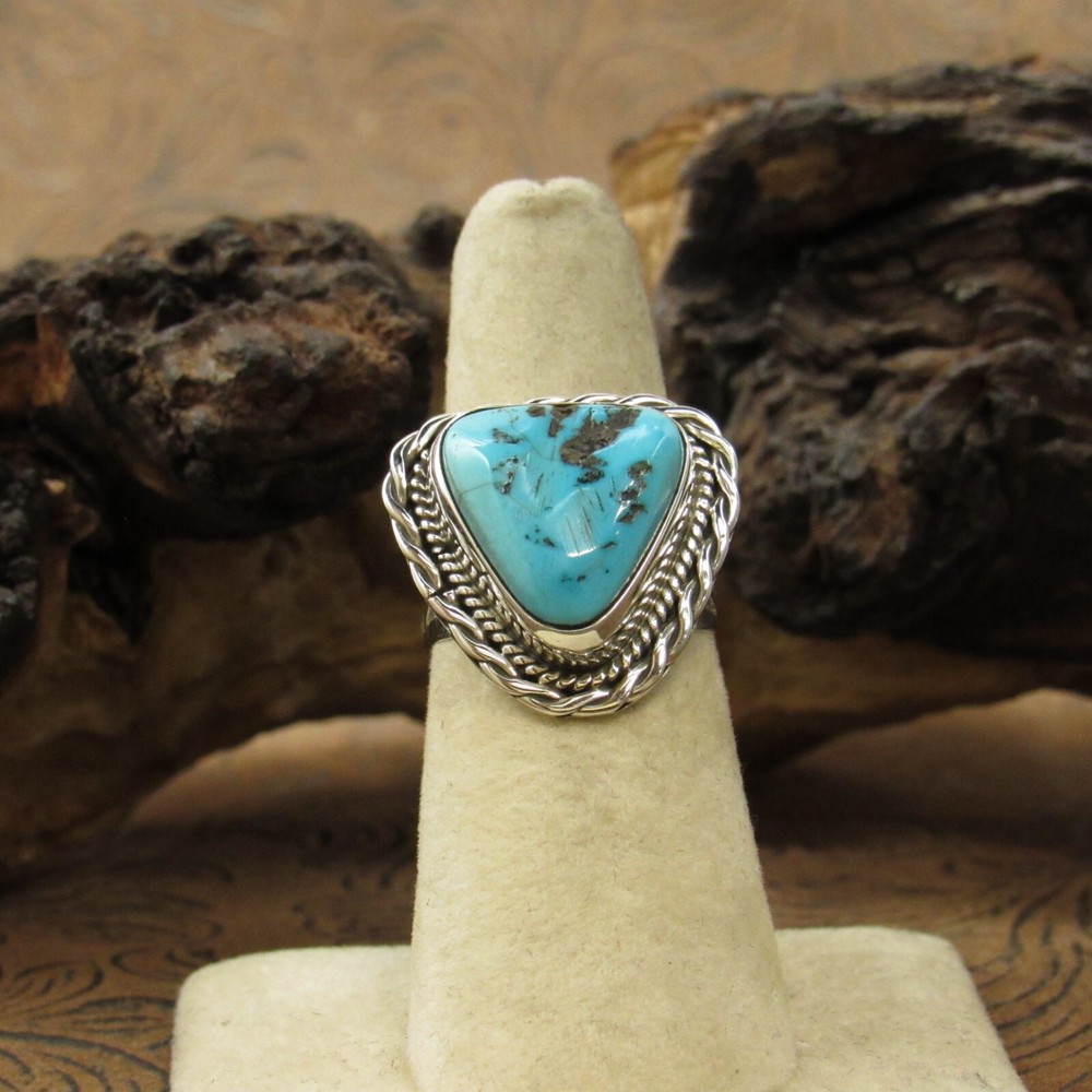 *Sterling Silver Bright Blue Triangle Shaped Turquoise Ring Size 7