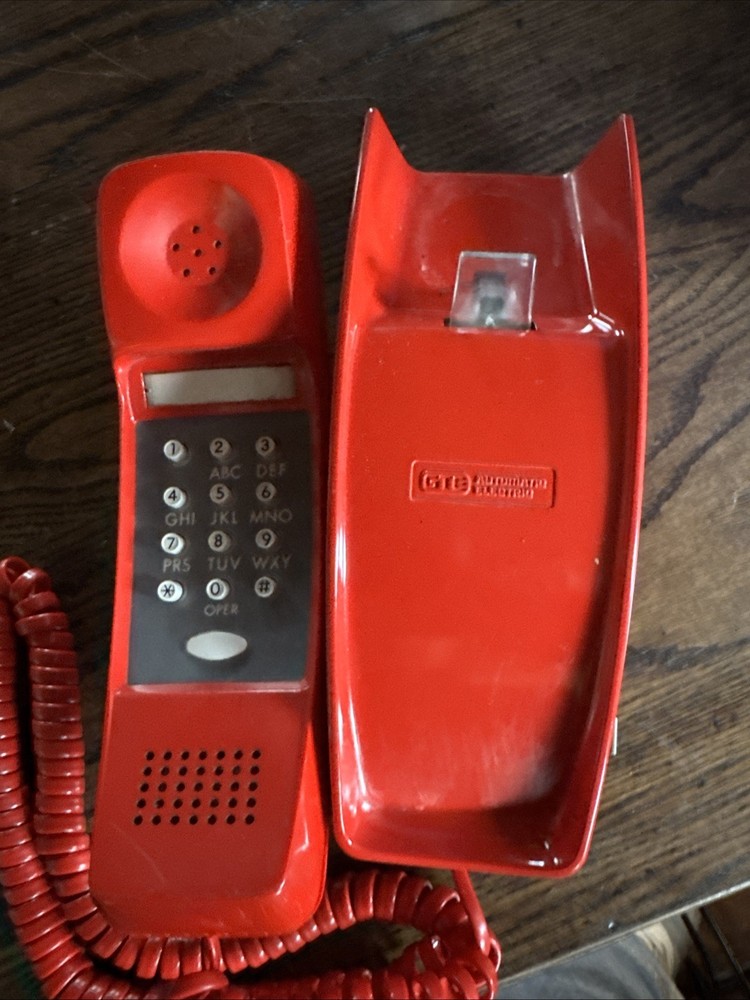 Vintage Red GTE Automatic Electric Wall Phone Push Button Retro Untested