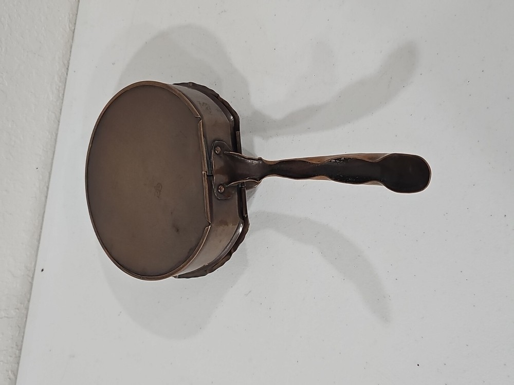 Gregorian Solid Copper Silent Butler Crumb Pan Bowl Hinged Lid Handle USA Made