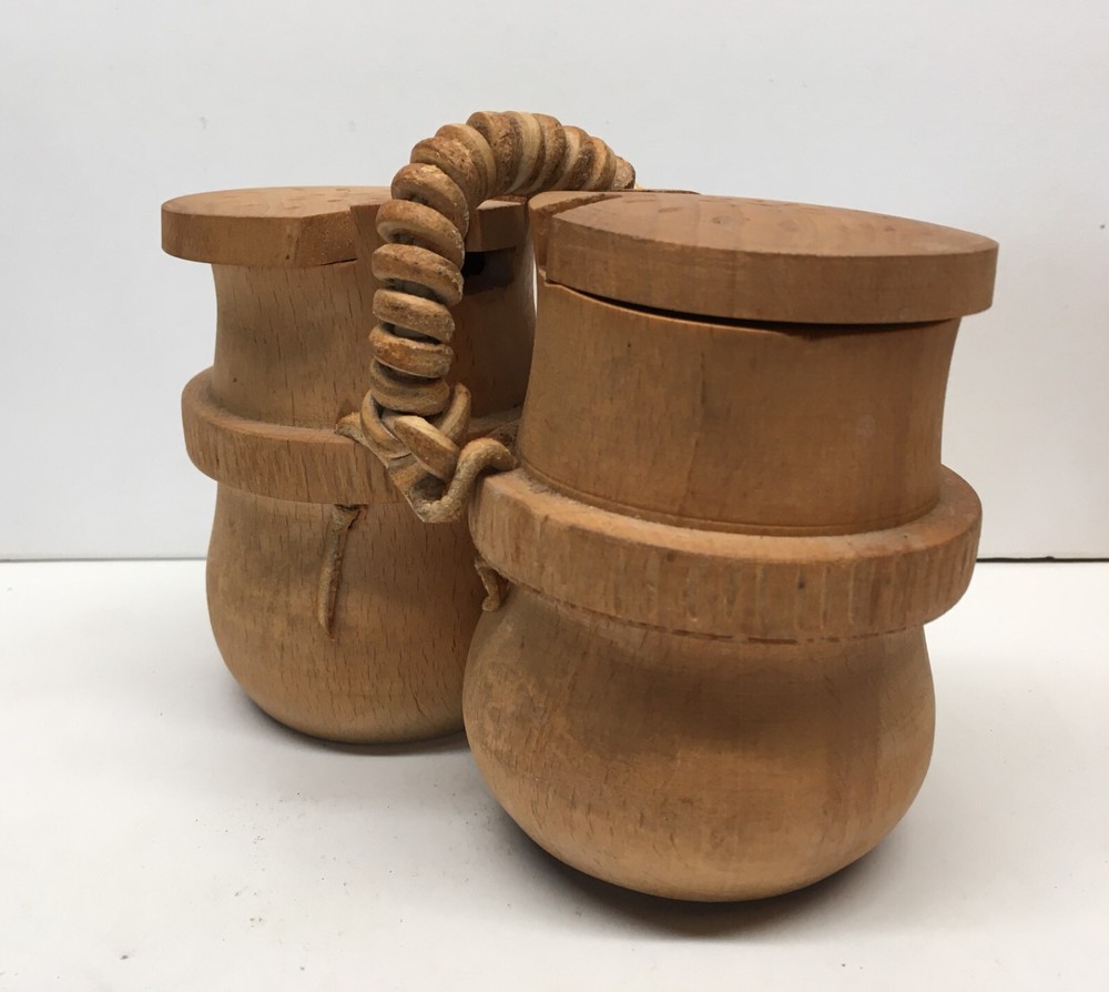 Double Wood Container Box Storage 4” with Lid + Leather Handle Scandinavian (?)