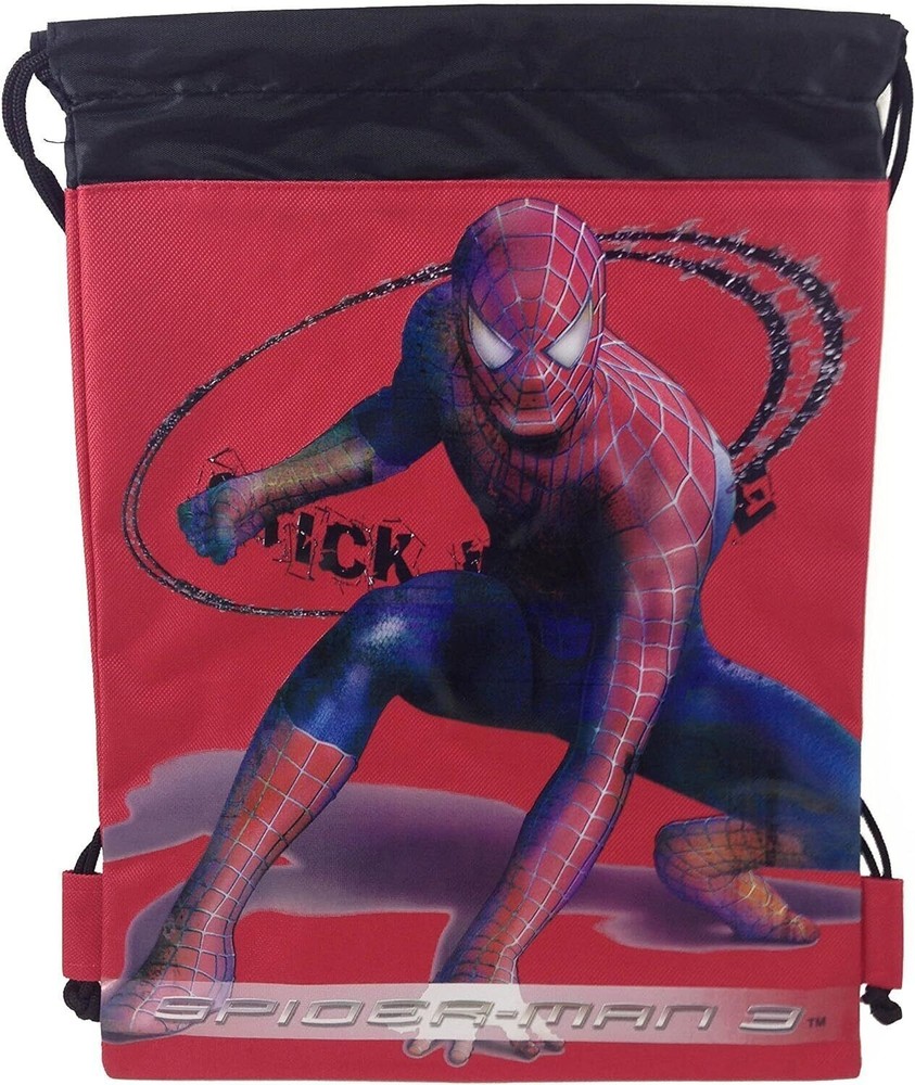 Marvel Spiderman Drawstring Backpack School Gym Tote Bag Red