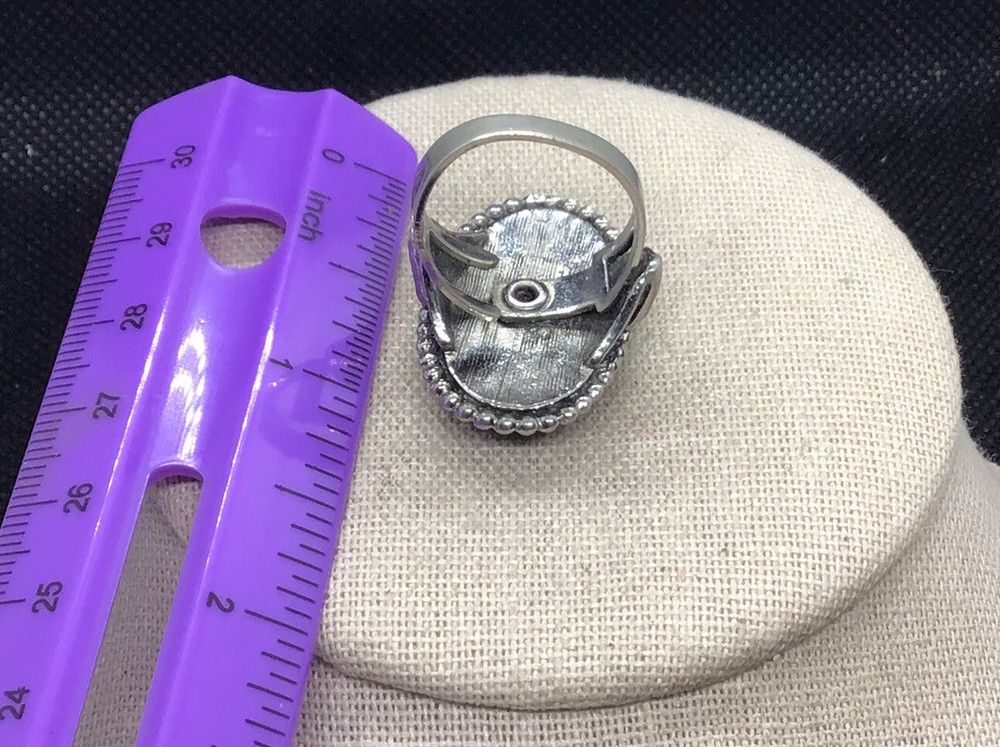 Vintage Siver Tone Costume Chunky Hematite Stone Ring-Adjustable A923