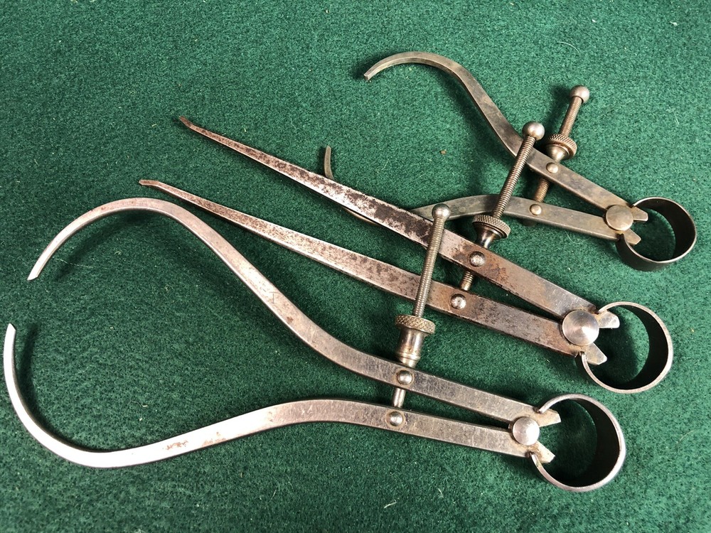 Three Vintage Union Tool Spring Calipers Inside & Outside Dividers