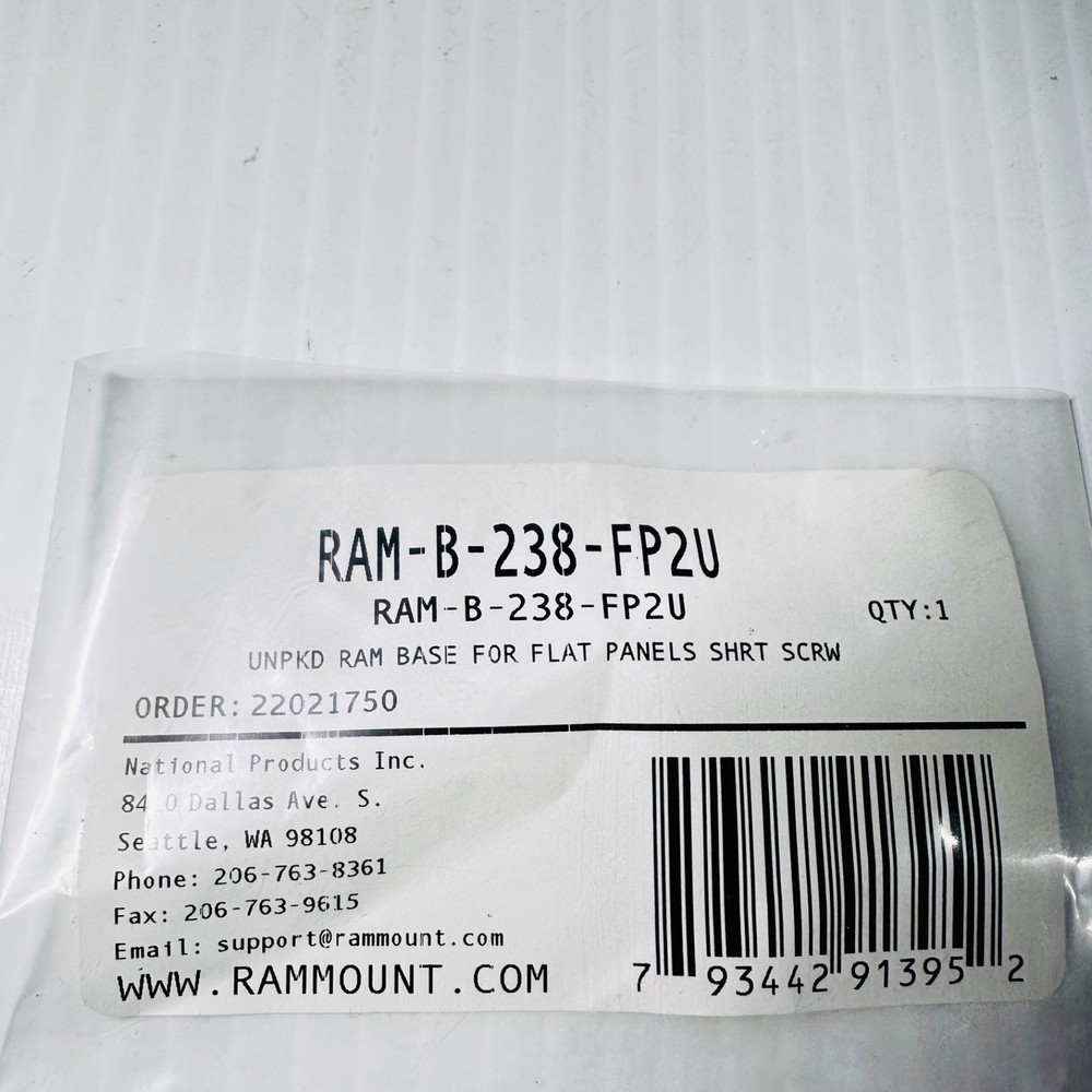 RAM® Ball Adapter with Flat Panel Mounting Hardware RAM-B-238-FP2U New