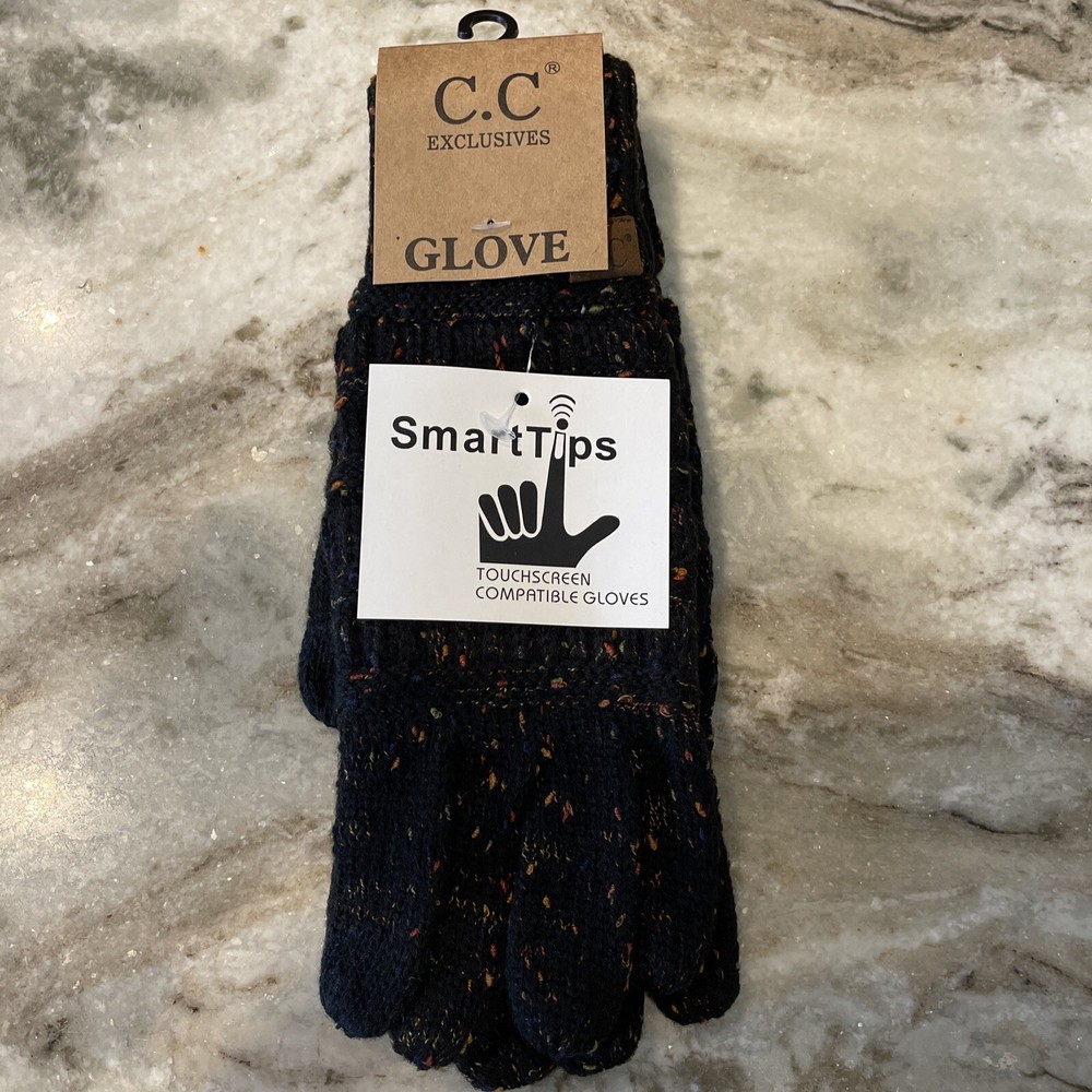 C.C Exclusives black marled knit gloves touchscreen compatible NWT